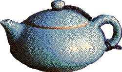a cute light blue teapot with steam coming out of the top
